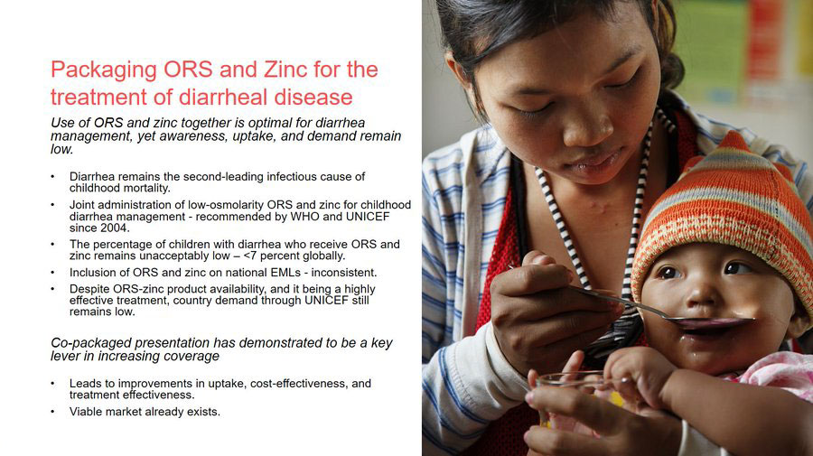 Packaging ORS and Zinc for the treatment of diarrheal disease