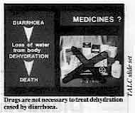 Drugs are not necessary to treat dehydration cased by diarrhoea.