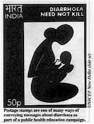 Postage stamps are one of many ways of conveying messages about diarrhoea as part of a public health education campaign. 