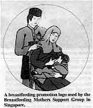 A breastfeeding promotion logo used by the Breastfeeding Mothers Support Group in Singapore. 