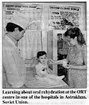 Learning about oral rebydration at the ORT centre in one of the hospitals in Astrakhan. Soviet Union. 